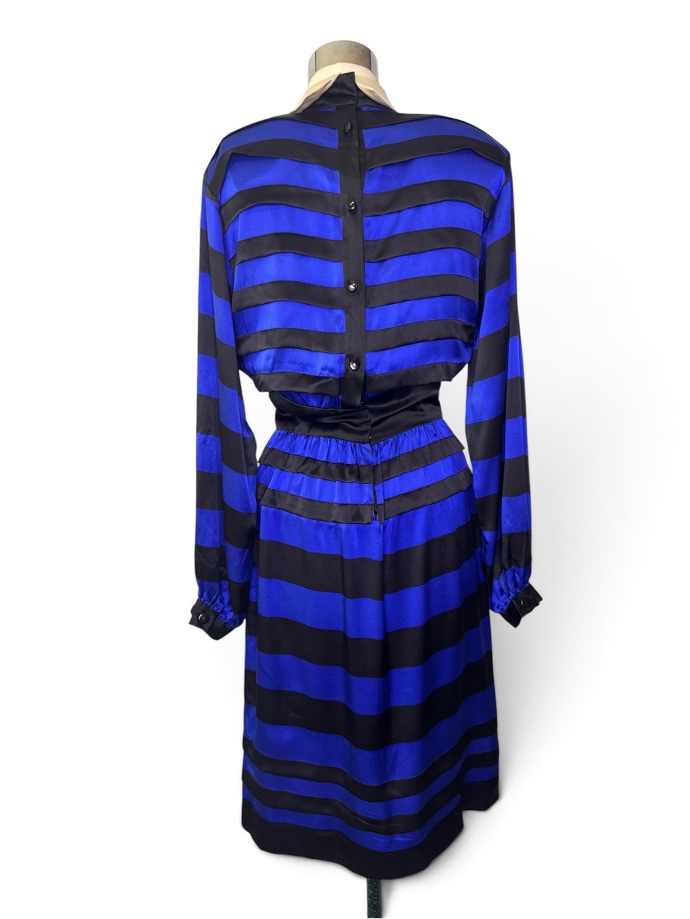 Nipon Boutique Vintage Silk Striped Blue and Black Midi dress - Picture 7 of 10